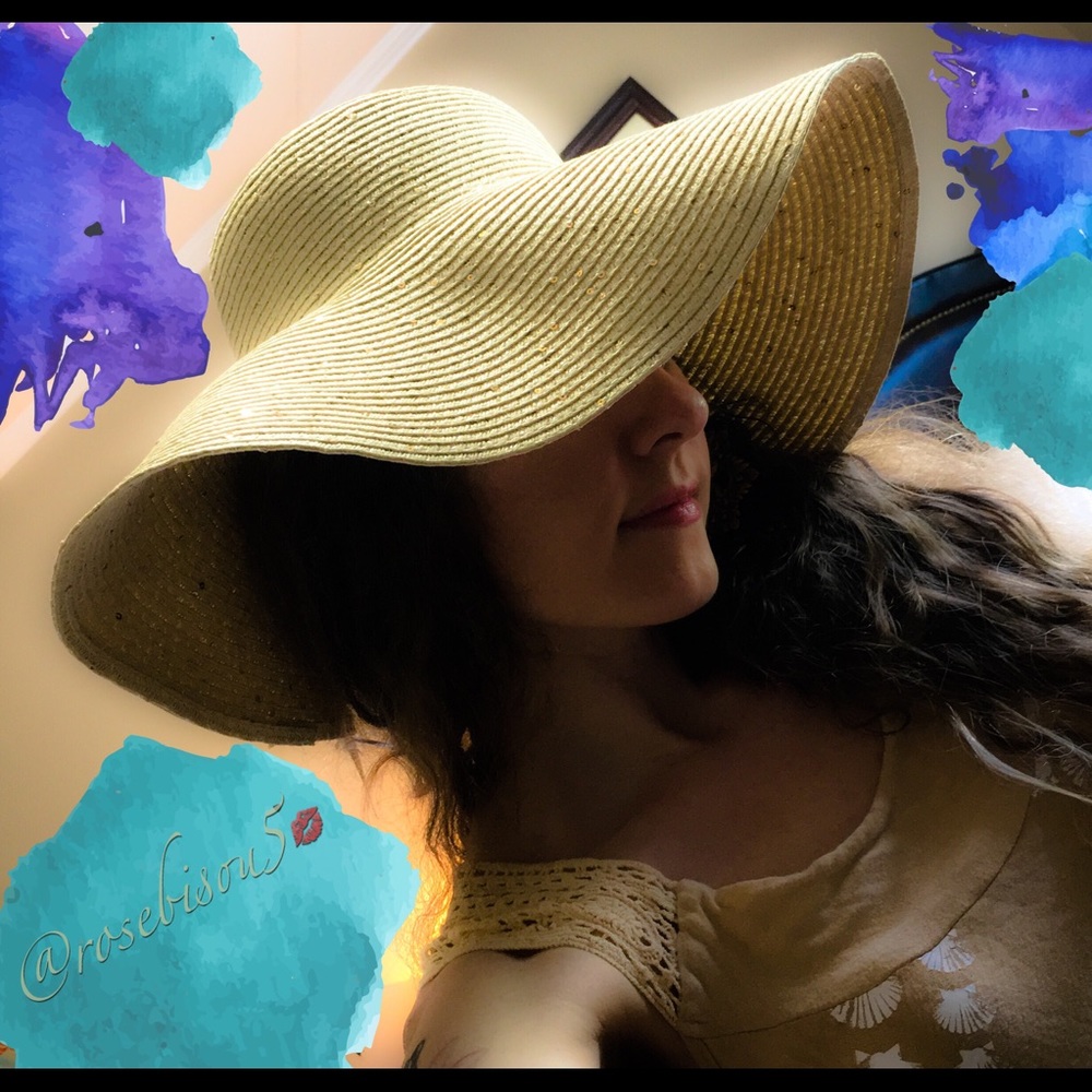 HP✌🏼Wide Brim Floppy Hat Rose Gold Sequins - Picture 6 of 7